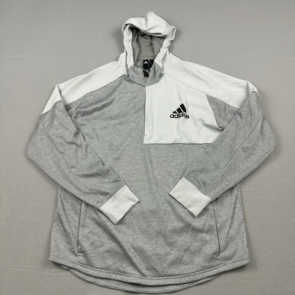 Adidas Hoodie Men Extra Large Gray Solid Sweatshirt Pullover Basketball Pockets
